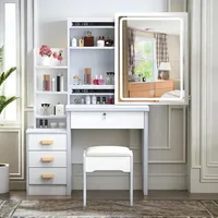Makeup Vanity Set with Mirror and Light, Storage Drawer, Chair and Shelf, Adjustable Brightness Makeup Vanity with Light 1