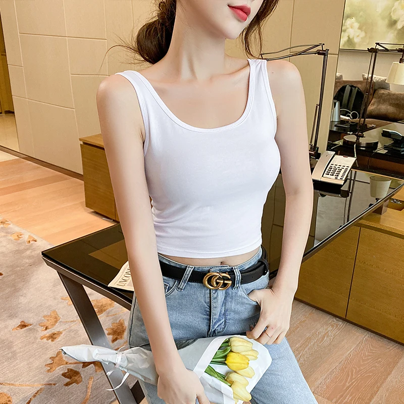 Cotton Camisole Undershirt Women Sleeveless Tops Simple Outer Wear Inner Beauty Back Short Style Bottom Sleeveless Blouse
