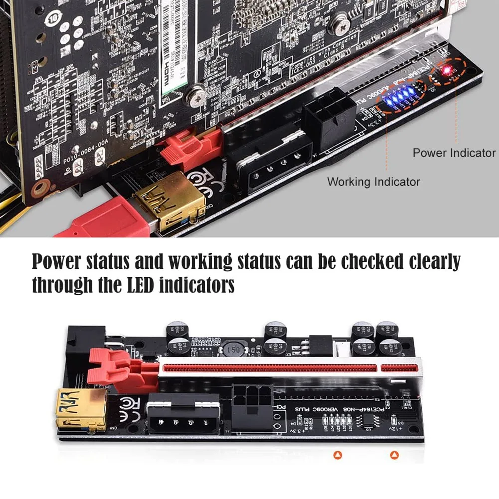 GPU 채굴 장비용 PCIe 어댑터, 1X 16X, 4 솔리드 커패시터 전원 Pcie 익스텐더, USB 케이블 PCIe 라이저 3 팩