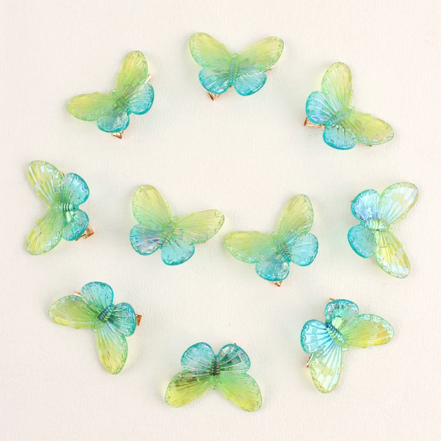 10PCS Fashion Butterfly Hair Clips for Women Girls Wedding Photography Head Clips Hairpin Hairgrips Decoration Hair Accessories Acrylic yellow green