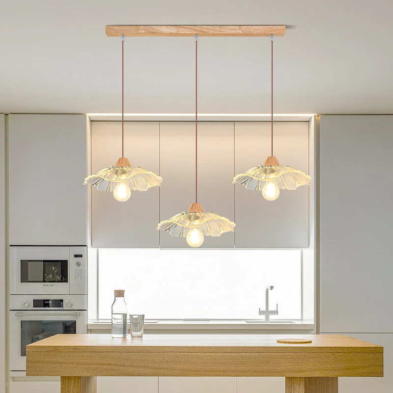 

Design Glass Wood LED Pendant Light Chandelier for Dining Room Kitchen Living Room Bedroom Ceiling Lamp Retro Pendant Light