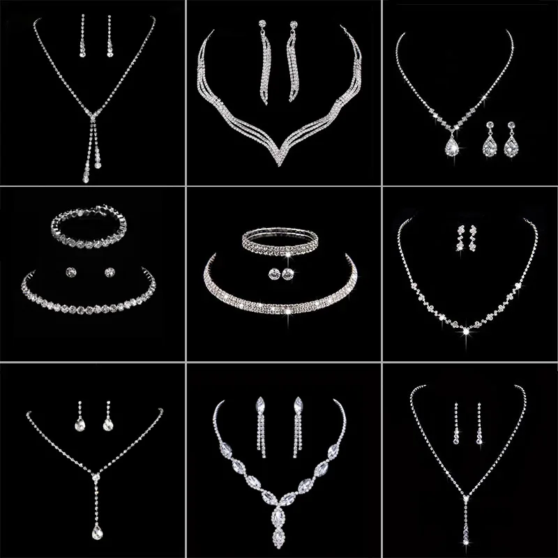 

Rhinestone Wedding Jewelry Set, Bridal Necklace, Drot Pendant, Luxury Fashion, Evening Dress, Wedding Accessories