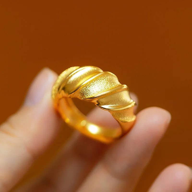 

Ins Style Exaggerated Thread Fried Dough Twists Pure Gold Color 999 Ring for Men Luxury Wedding Birthday Anniversary Rings Gifts