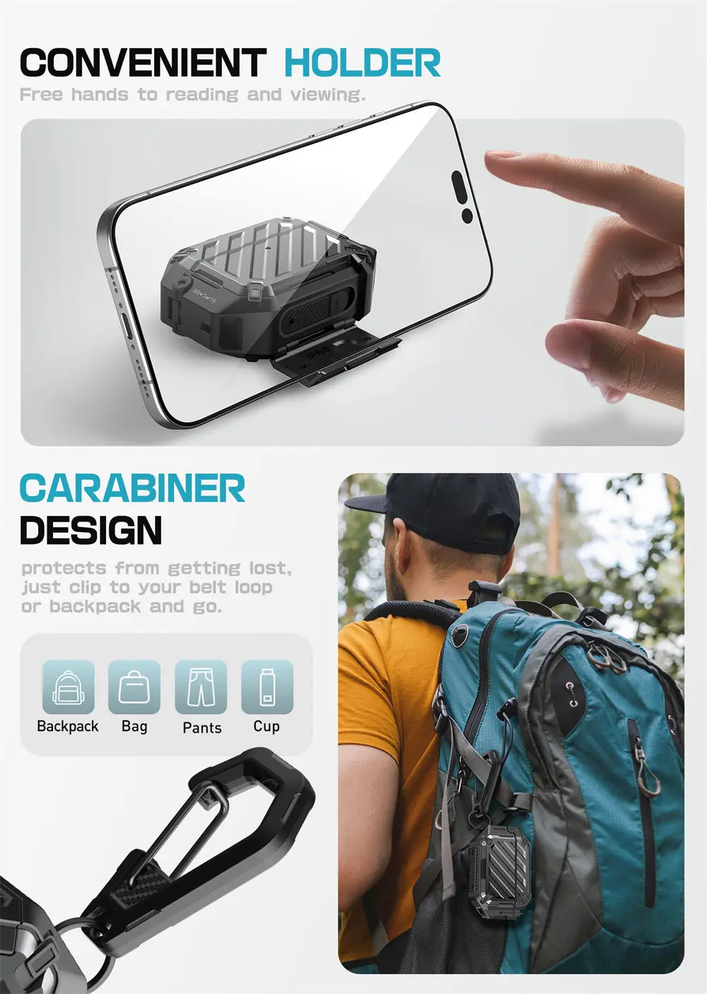 SUPCASE For Apple AirPods Pro 3 Case 3. Generation UB Mag IP68 Wasserdichte, kratzfeste Hartschalenhülle mit Schloss und Karabin – Detail 13