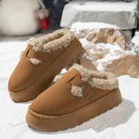 Mules sabot femme automne-hiver 2026, style rétro, doublure sherpa, plateforme épaisse, boucle métallique, chaudes, décontractées, pour la maison et l'extérieur 3