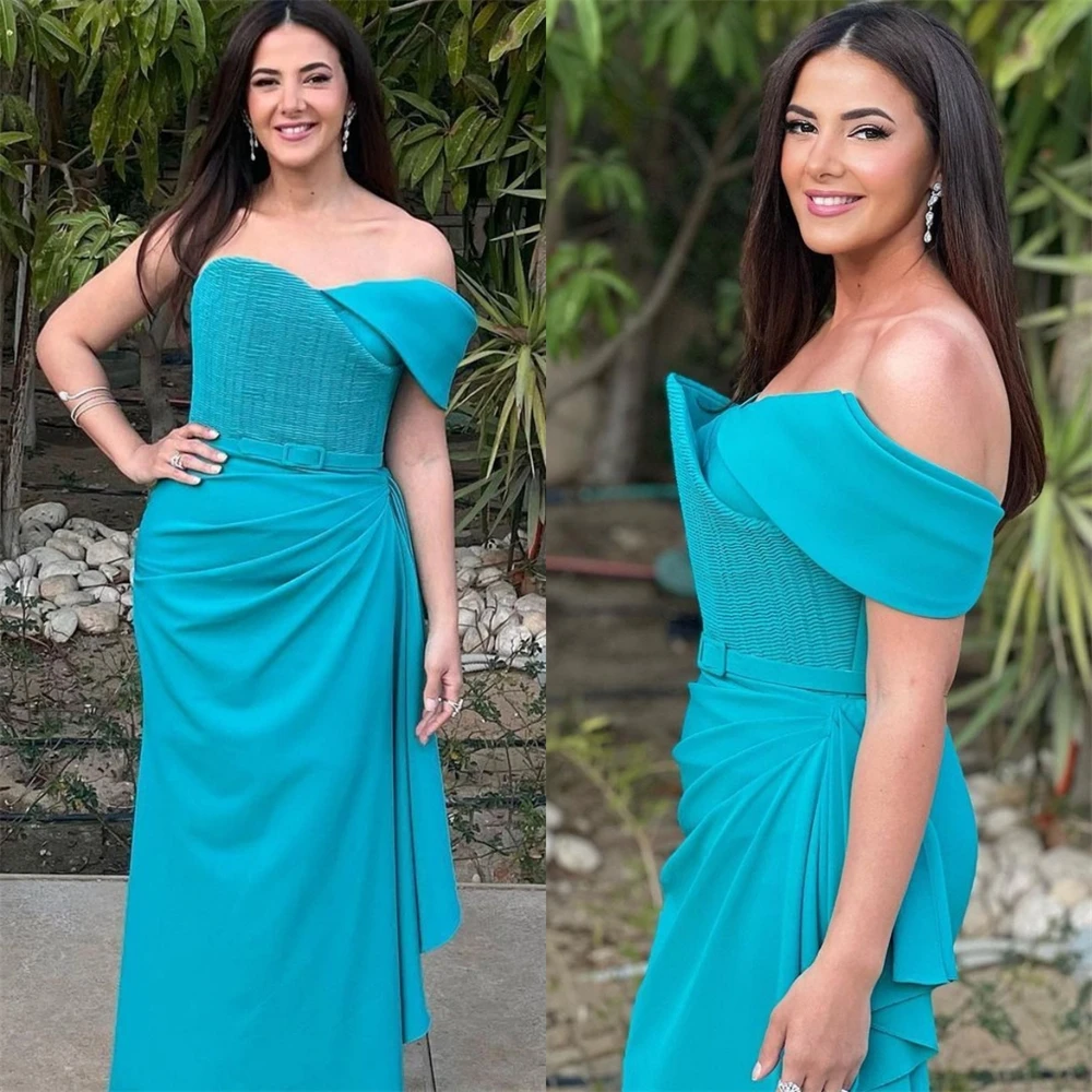 Simple One-shoulder Sheath Cocktail  Fold Draped Satin Occasion Evening Gown vestido elegante فساتين كوكتيل