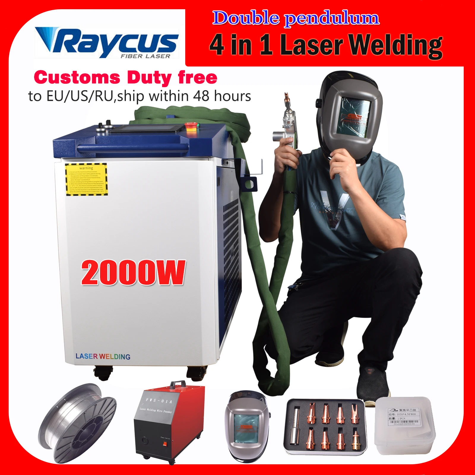 

2000W Raycus 4 IN 1 Laser welding Fiber Laser Welder Cleaning Cutting Weld Beam Clean Machine S&A water chiller