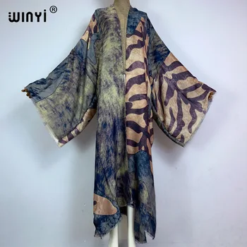 WINYI kimono Africa boho print Caftans beach swimwear 2023 Elegant Cardigan sexy Holiday maxi beach wear swimsuit summer dress 1