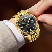 OLEVS Men's Fully Automatic Mechanical Watch Gold Stainless Steel Date Men's Night Light Waterproof Business Watch