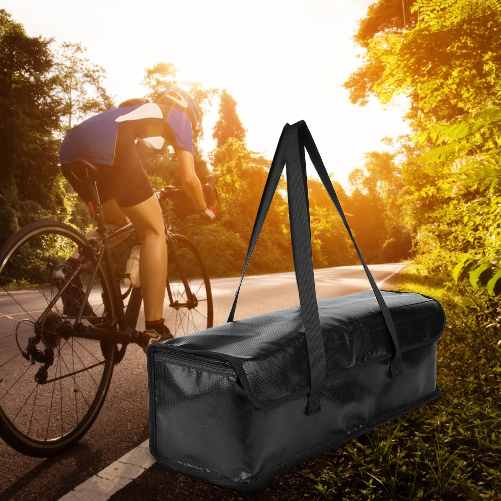 Heavy-duty fireproof silicone cloth ebike battery storage transport bag with safe charge port