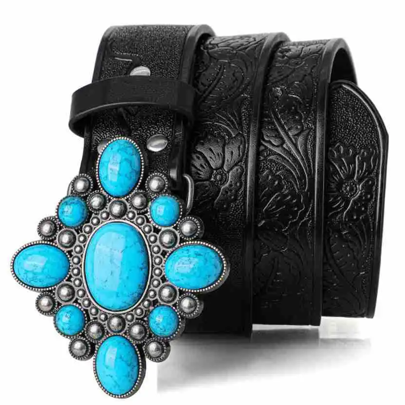 Women's Belt Bohemian Style Belt Vintage Inlaid Turquoise Belt Hip Hop Punk Rock Y2K Style Fashionable Male Belt，For Ideal Gifts