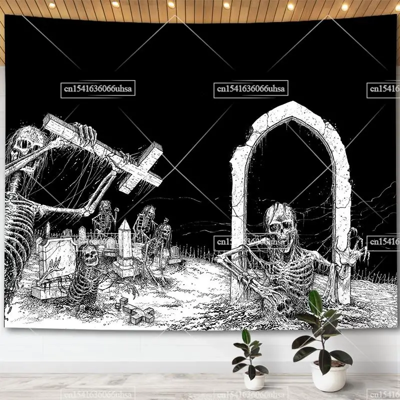 Atrippy Arazzo Hippie Teschio Spaziale 130x150 Cm – Gotico Luna Stellata, Decorazione Da Parete Per Camera Da Letto