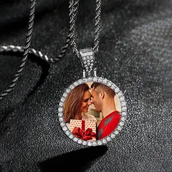 Customized Hip - Hop Round Frame Photo Necklace - Personalized Jewelry Gift (Silvery)