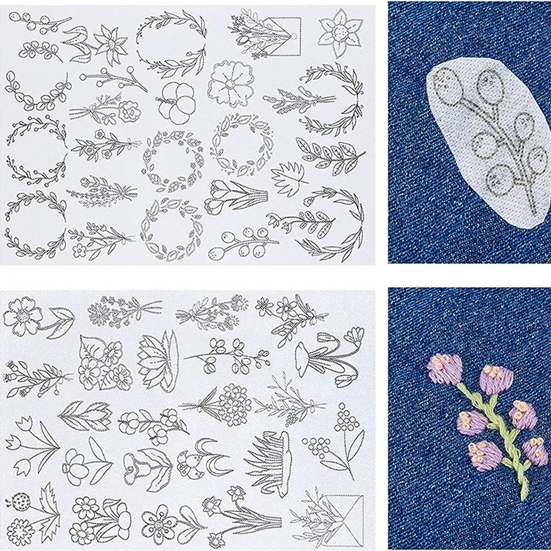 2Pc Perforated Plant Embroidery Decal DIY Hat Coat Dress Pants Accessories Cloth Sticker Flower Pattern