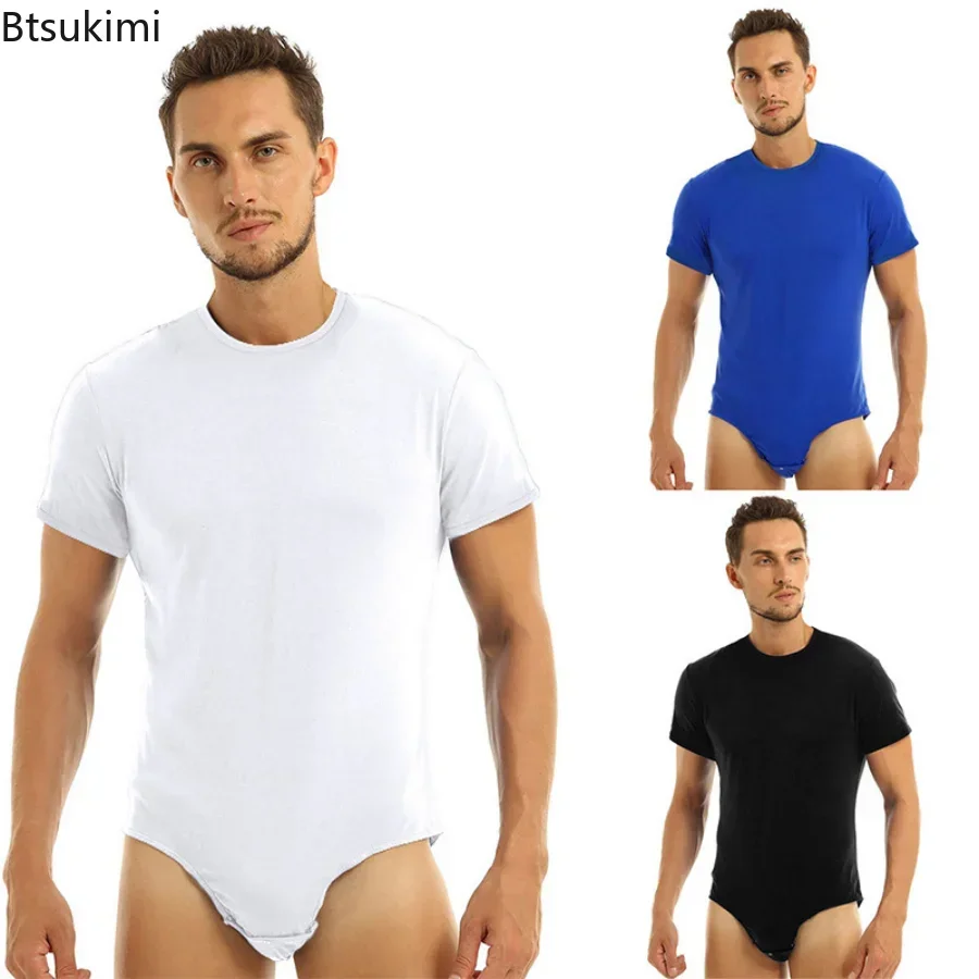 Men&rsquo;s Adults One Piece Jumpsuit Thong Lingerie Short Sleeves Press Crotch Cotton T-shirt Leotard Bodysuit Romper Pajamas