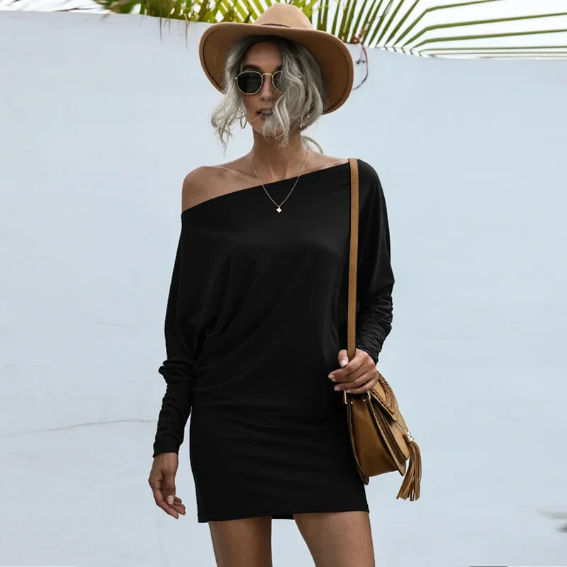 

women sexy bodycon dresses Asymmetrical Mini Office Lady basic solid elegant fashion off shoulder woman dress