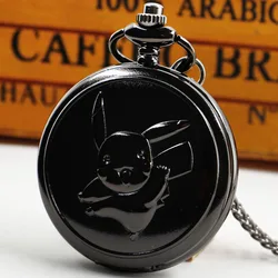 Reloj de bolsillo con imagen de dibujos animados para niños, collar de cuarzo negro/marrón con cadena, regalo del Día de los niños de cumpleaños