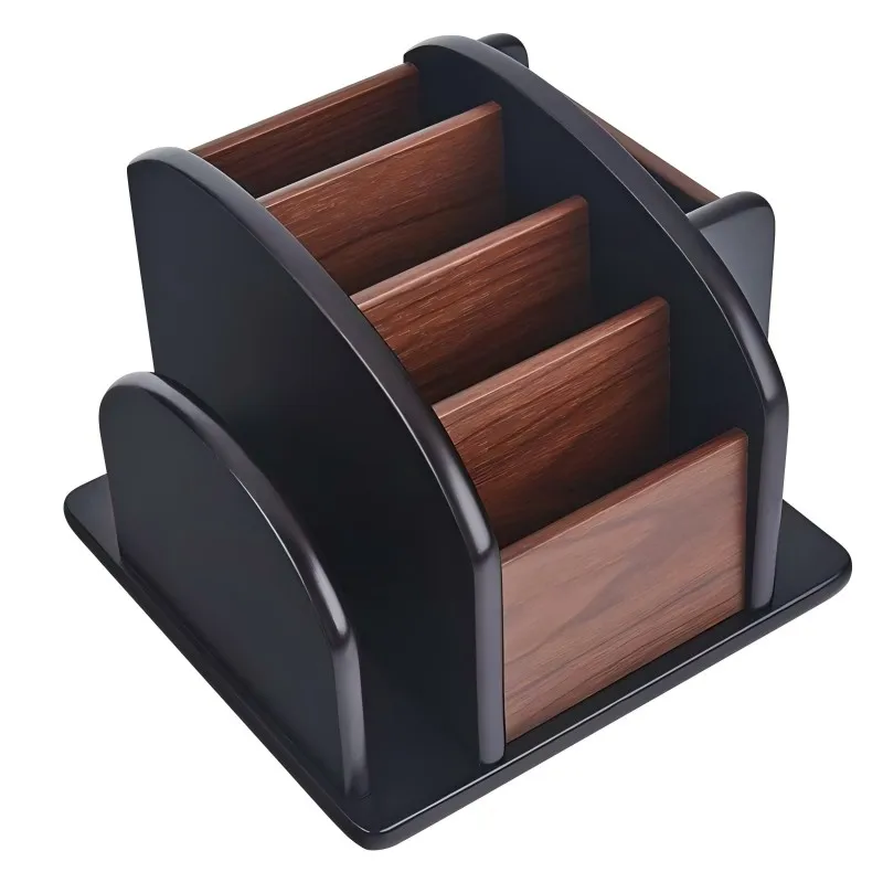Wooden Multifunctional Storage Box Desk Desktop Pen Holder Business Card Storage Ornaments Can Be Rotated