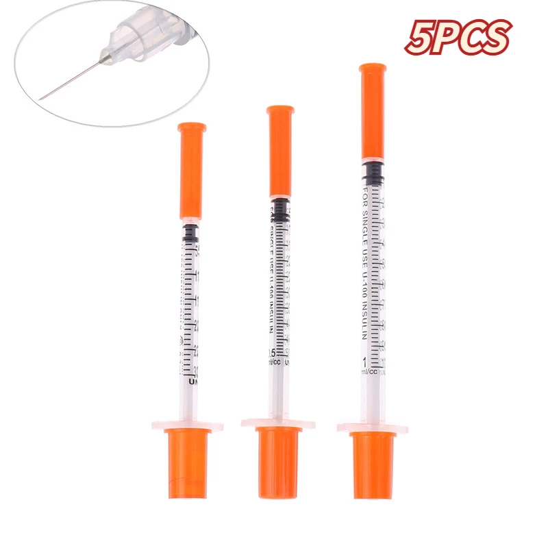 Disposable Plastic Syringe 5Pcs 1ml Veterinary Syringe with Needles For Pet Farm Animal Cattle Sheep Horses