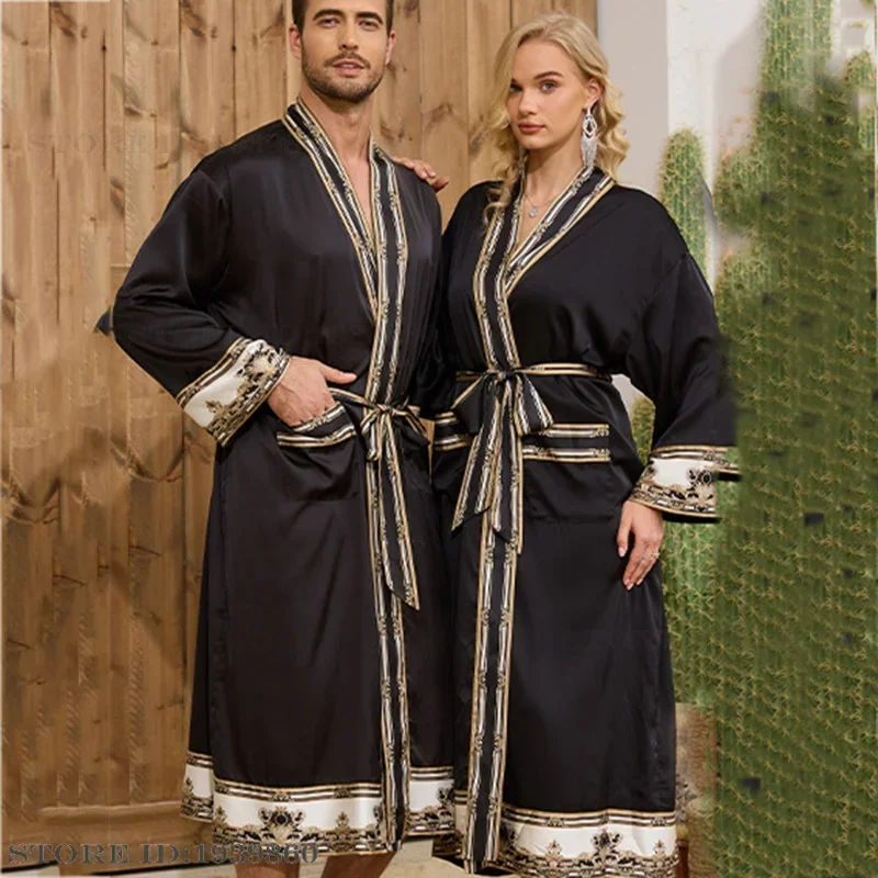 Elegant Baroque Print Silk Satin Kimono Robe