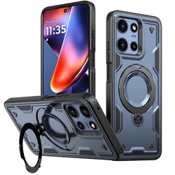 Fold Stand Armor Magnetic Shockproof Phone Case for G Play 2024 4G (Navy)