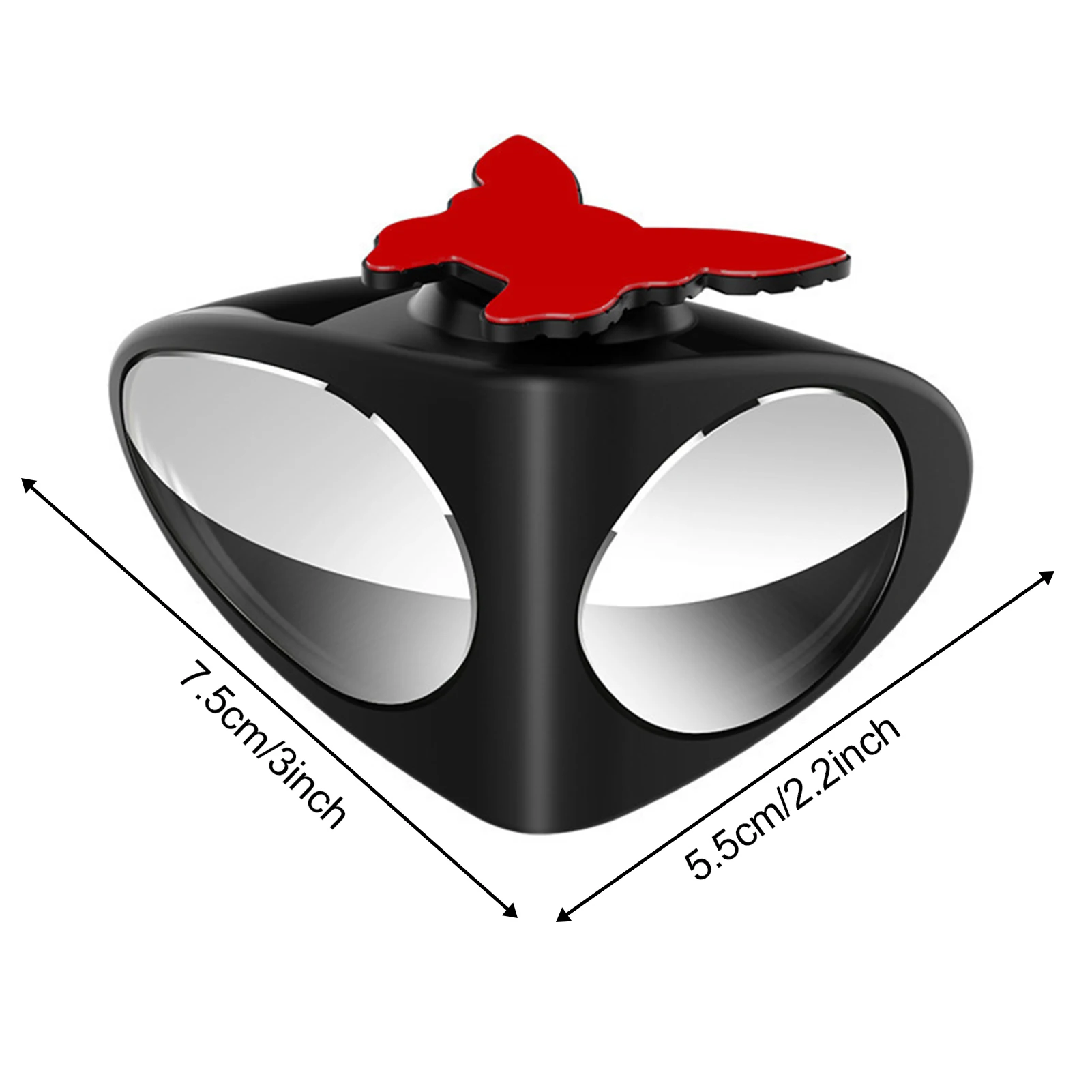 A hand adjusting a 360 degree adjustable blind spot mirror on a side mirror.