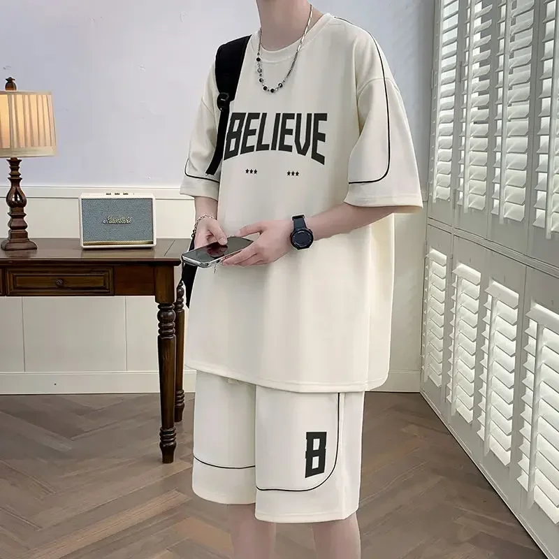 thumbnail image 1 of Camisetas blancas, pantalones cortos, trajes para hombre, alfabeto, deportes, novedades, tendencias a juego, disfraces, conjuntos para hombre, ropa de verano XL, pantalones, novedad, 1 of 5
