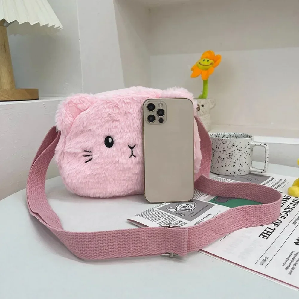 Cute Cartoon Cat Crossbody Bag for Baby Girls - Plush Winter Animal Shape Shoulder Bag, Small Coin Purse Наклонная сумка