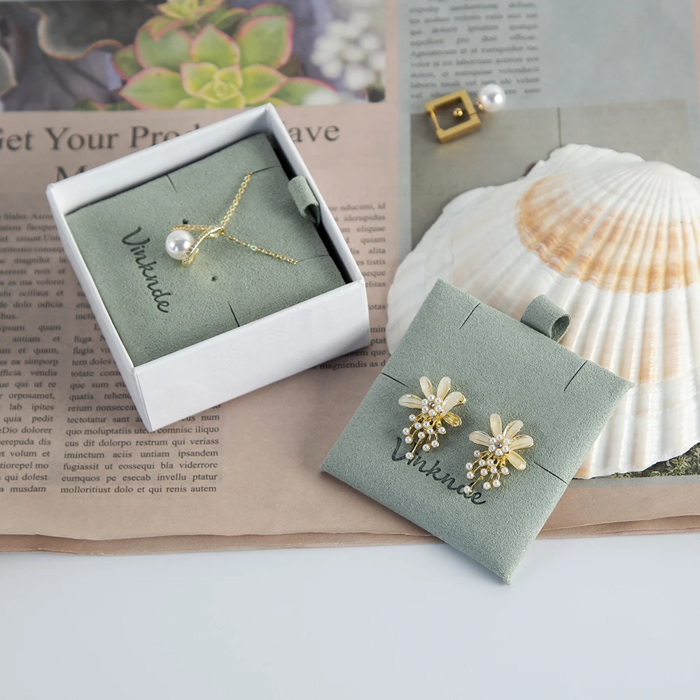 Small 6*6 cm Luxury Microfiber Jewelry Earrings Necklace Display Insert Card Custom Logo DIY Design Jewellery Package Organizer
