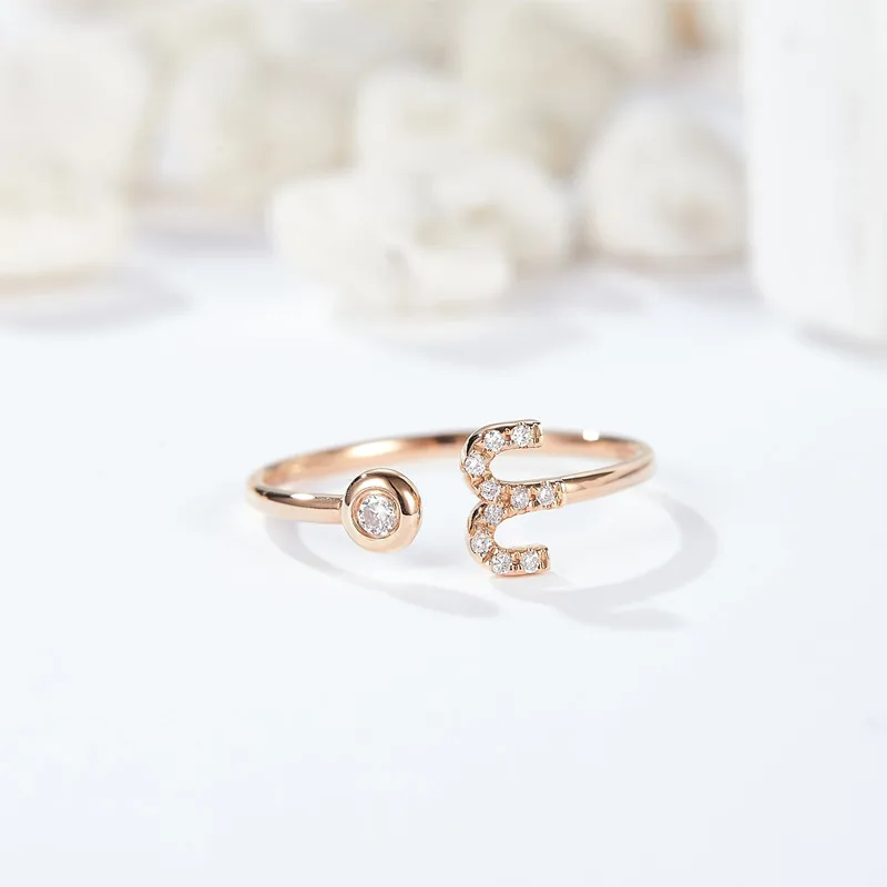 12 Constellation Series Fine Jewelry  Fashion Female Rings Adjustable Aries 18K Rose Gold Inlaid Diamond Rings For Women FX03M