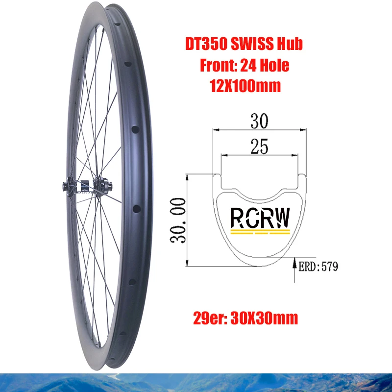 

29er MTB XC 30X30mm Front Wheelset Carbon Rim 24 Hole Tubeless Wide 30 Deep 30 DT350 12X100mm Hub TB2015 Straight Pull Spoke