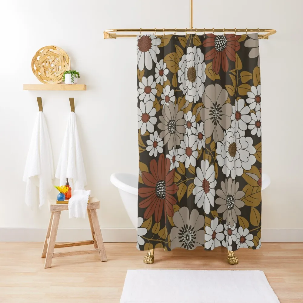 

Brown, Orange, and Ivory Retro Flower Pattern Shower Curtain Shower For Bathroom Set Curtain