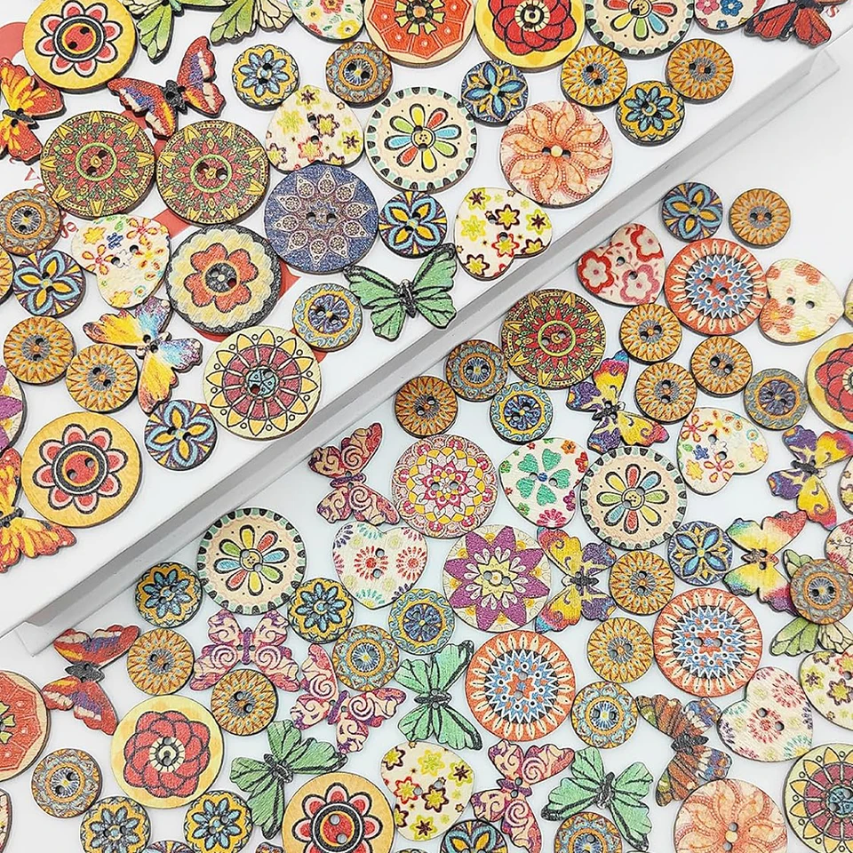 200 stuks vlinderknopen in verschillende kleuren met 2 gaten van hout voor knutselwerk, handwerk, houtkleding, decoratieve accessoires, doe-het-zelf, naaien en kledingaccessoires
