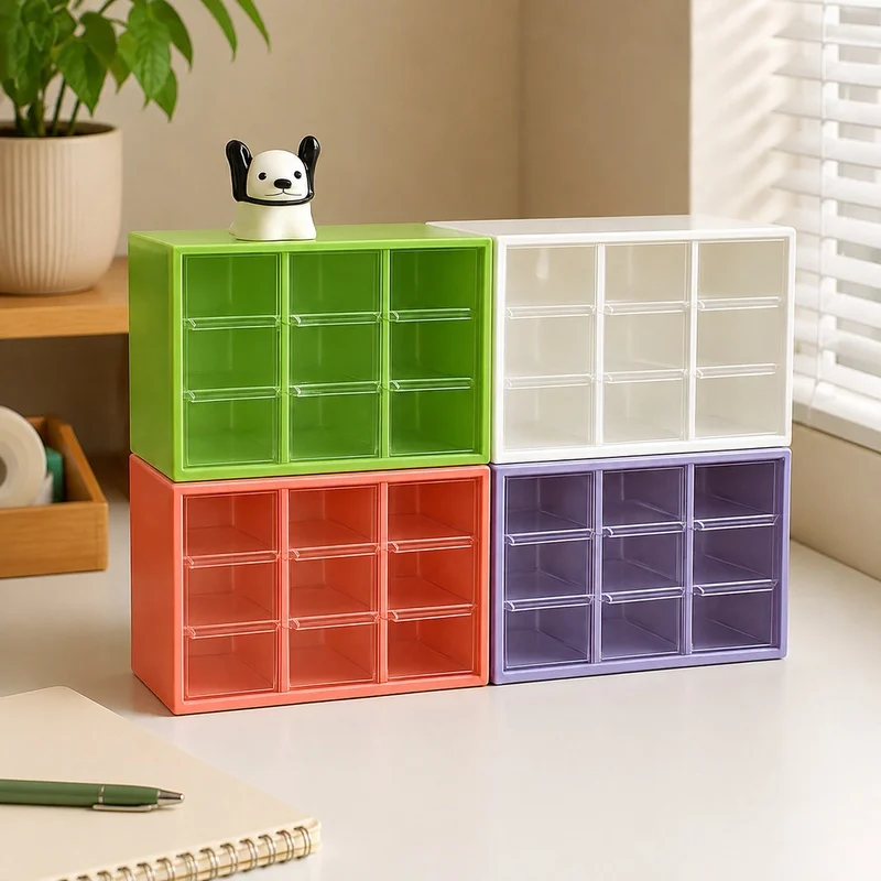 Transparent Acrylic Desk Organizer with Nine Sections and Mini Drawers