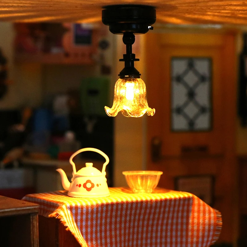 Dollhouse Miniature LED Lâmpada, Luz de teto,