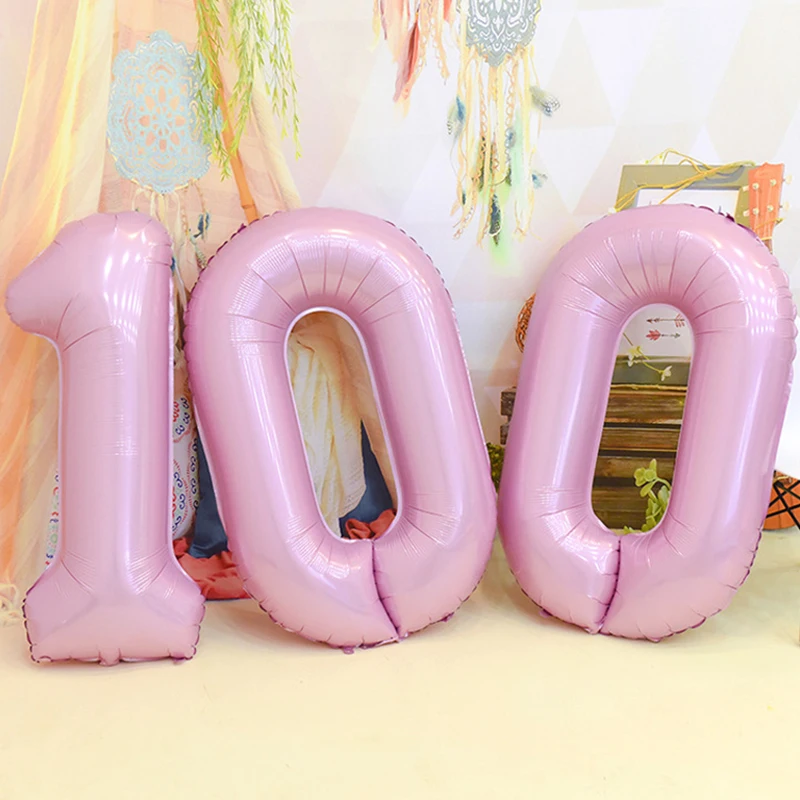 

40inch Pink Happy 100 Days Foil Balloons Number Inflatable Air Ballons Birthday Party Decorations Kids Toys Baby Shower Supplies