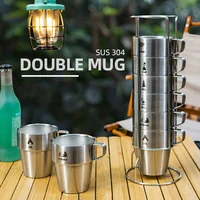 Outdoor Stainless Steel Double-Layer Water Cup, Camping Portable Insulated Cup, Coffee Cup, 4 or 6 Pcs Set 1