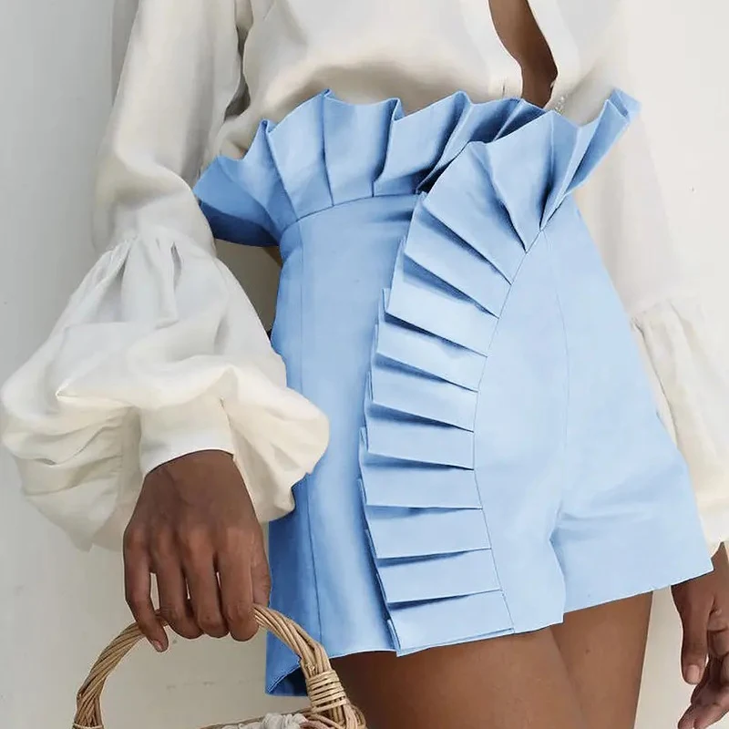 New Fashion Solid Color Ruffled Pleated Shorts 2023 Spring Summer Elegant High Waist Hot Pants Women For Sexy Street Trendsetter