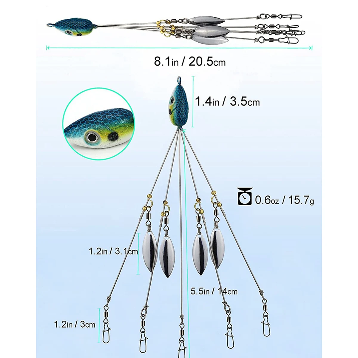 Alabama Umbrella Rigs for Bass Stripers Fishing, Freshwater Fishing  Swimbait Lures Rig Kit, Blue