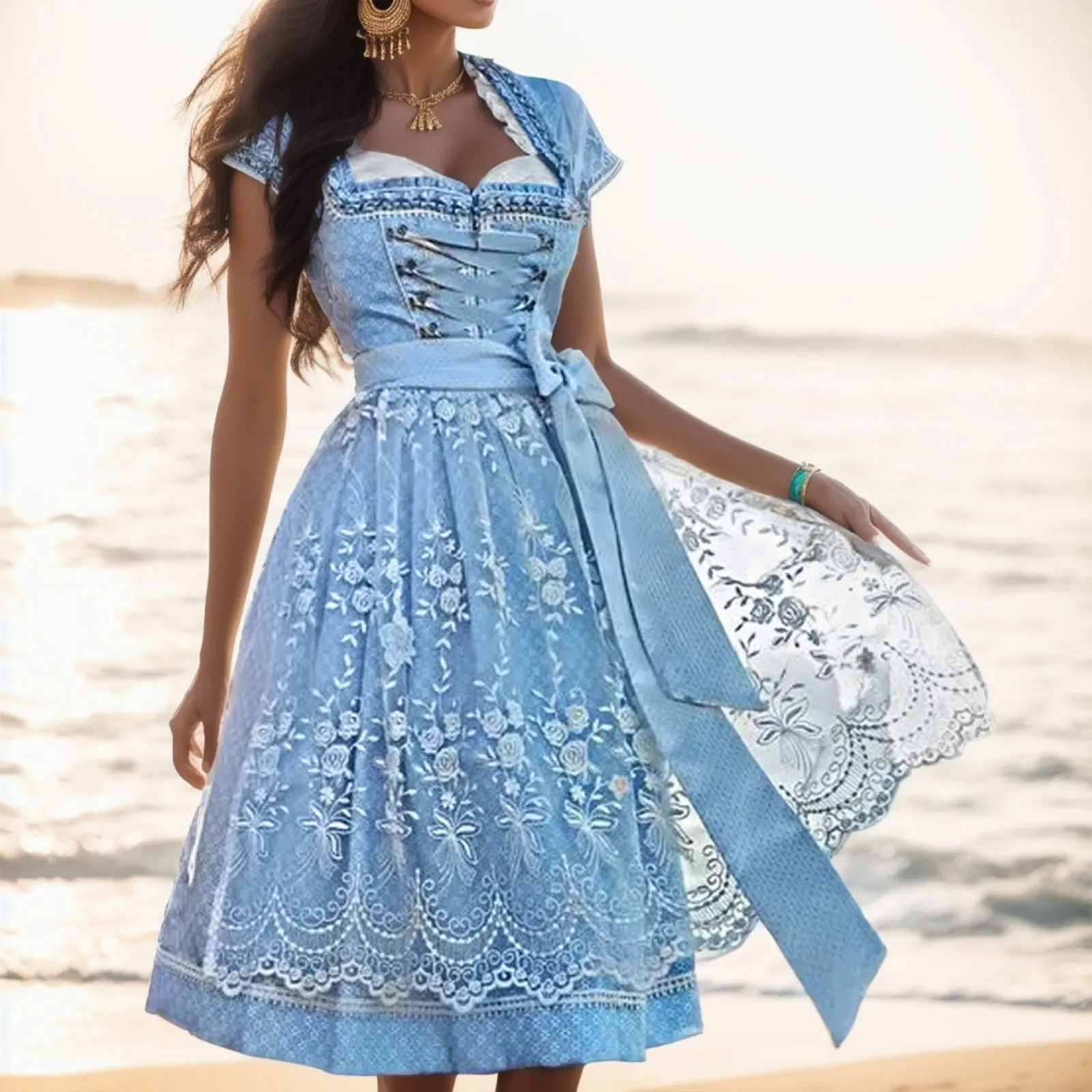 Donne Germania Oktoberfest Vintage Dress Manica Corta Beer Dress Stage Performance Dress Casual Gala Femminile Elegante Feminino