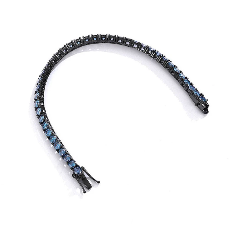 3-5mm Royal Blue VVS1 Moissanite Tennis Bracelet 925 Sterling Silver Plating Gun Black Diamond Link Chain Bracelets Pass Tester