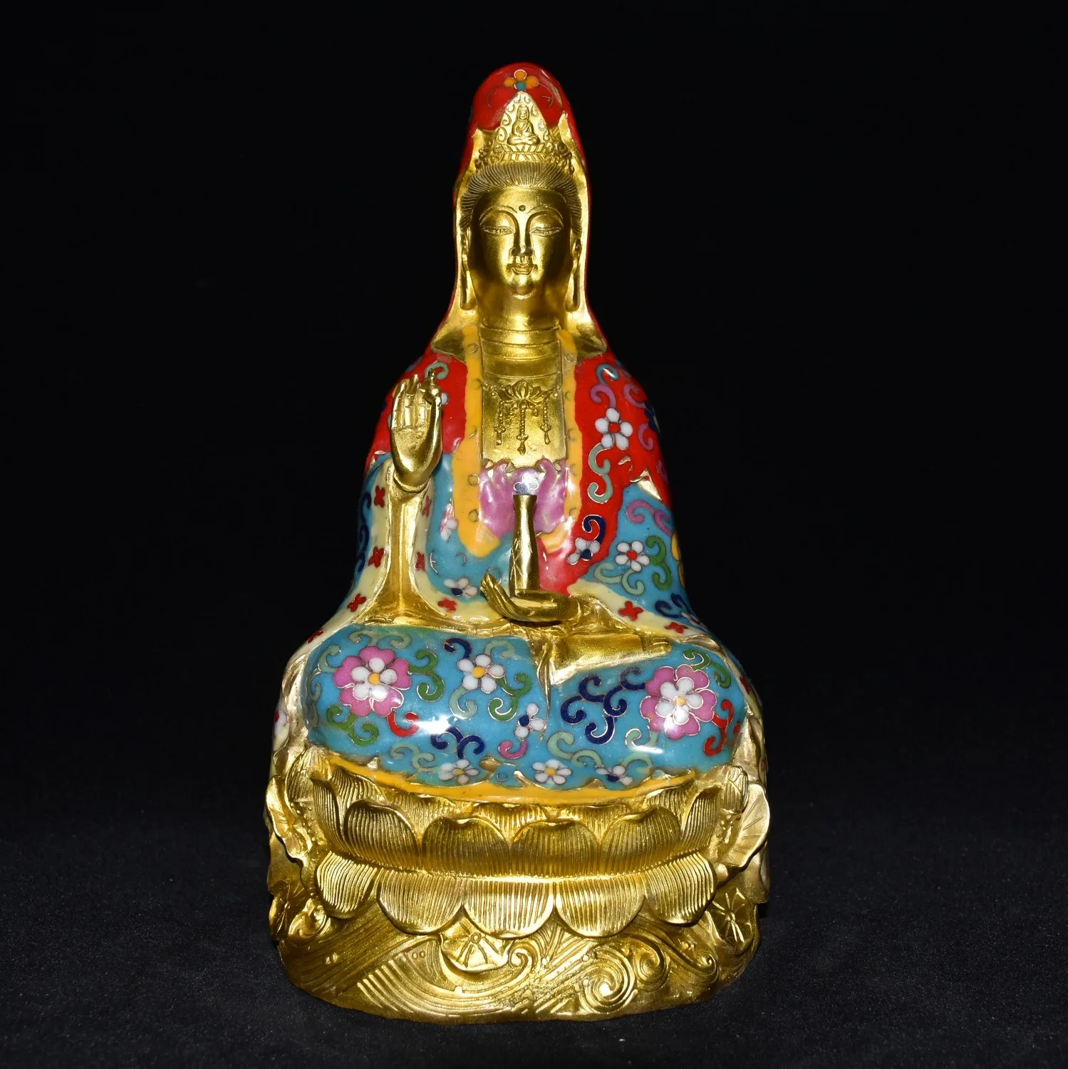 

12"Tibetan Temple Collection Old Bronze Cloisonne Enamel clean Bottle Guanyin Bodhisattva Buddha Worship Hall Town house
