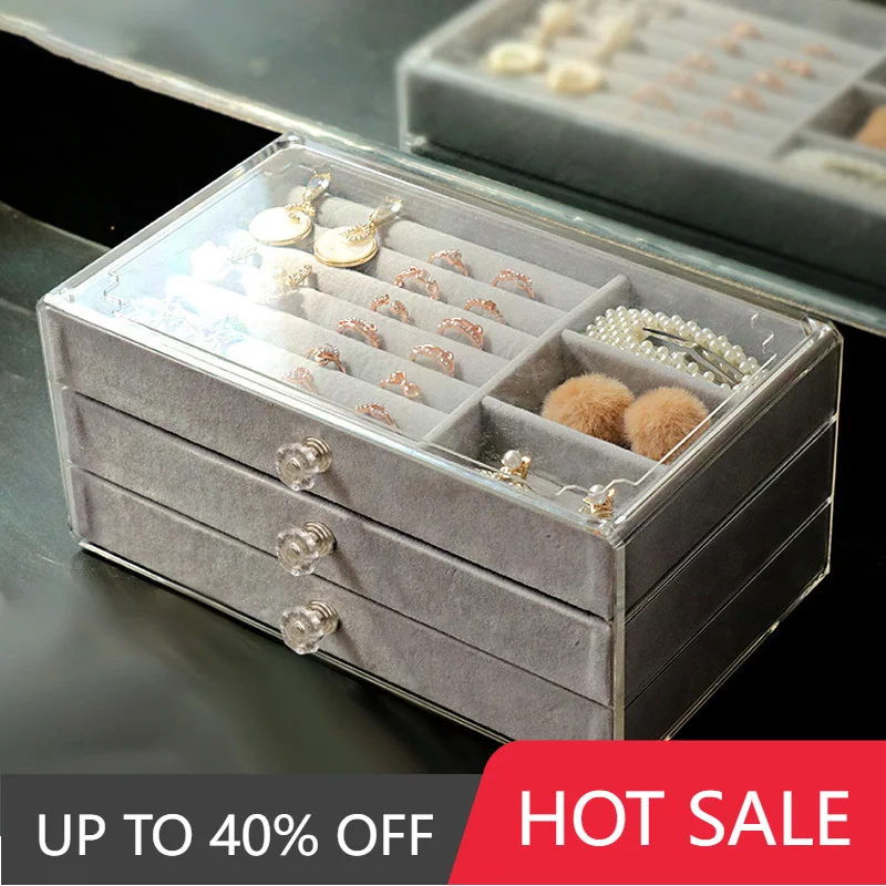 

Акриловый ящик для ювелирных изделий, органайзер, 3-слойная дорожная коробка для хранения серег, ожерелий, колец для женщин, домашние ювелирные украшения, дисплей