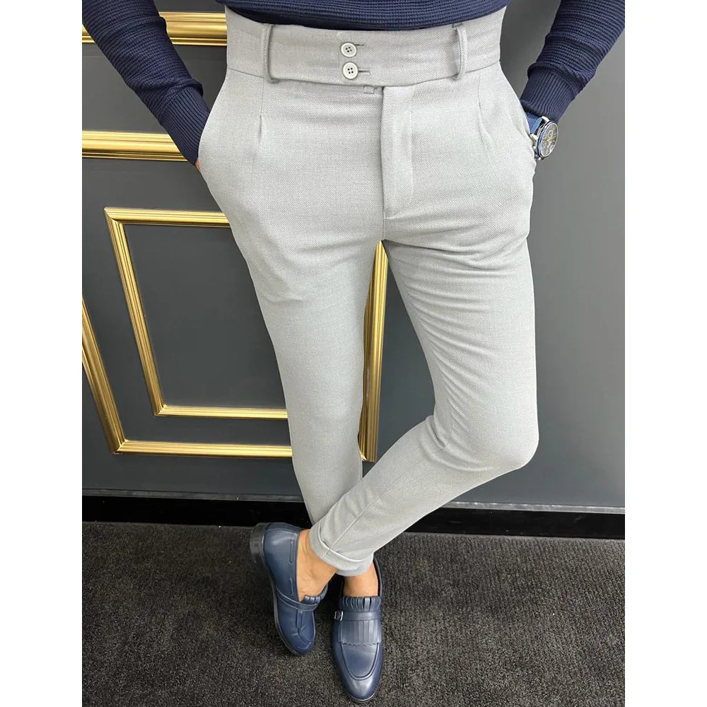 Pantalones elásticos versátiles de moda para hombre, pantalones de traje de  pies pequeños ajustados, pantalones Harlan, pantalones de lápiz - AliExpress