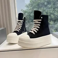 Women's Platform Ankle Boots High-Top Lace-Up Canvas Shoes for Spring Autumn Trendy Height-Increasing Design Shoes