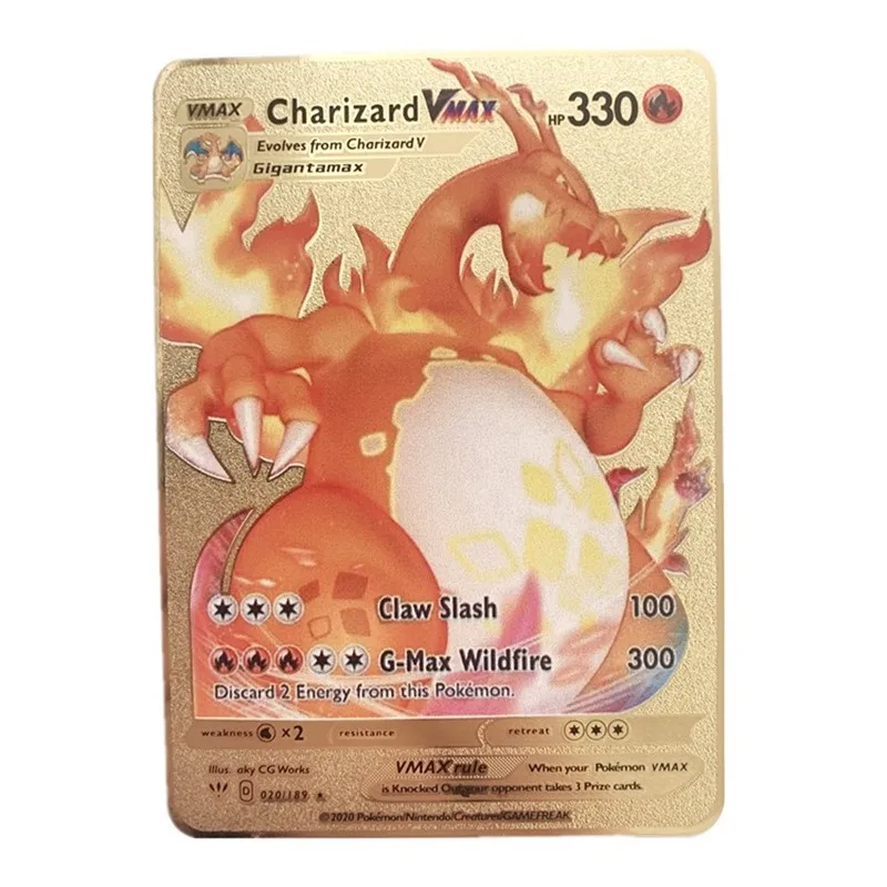 Покемон металлическая карта Charizard Eevee Mewtwo Pikachu Gold Vmax GX EX Card Speelgoed коллекция детские