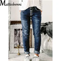 Women's Breasted Jeans For Women 2022 Mom Jeans High Waist Blue Loose Washed Fashion Straight Denim Pants Vintage Streetwear