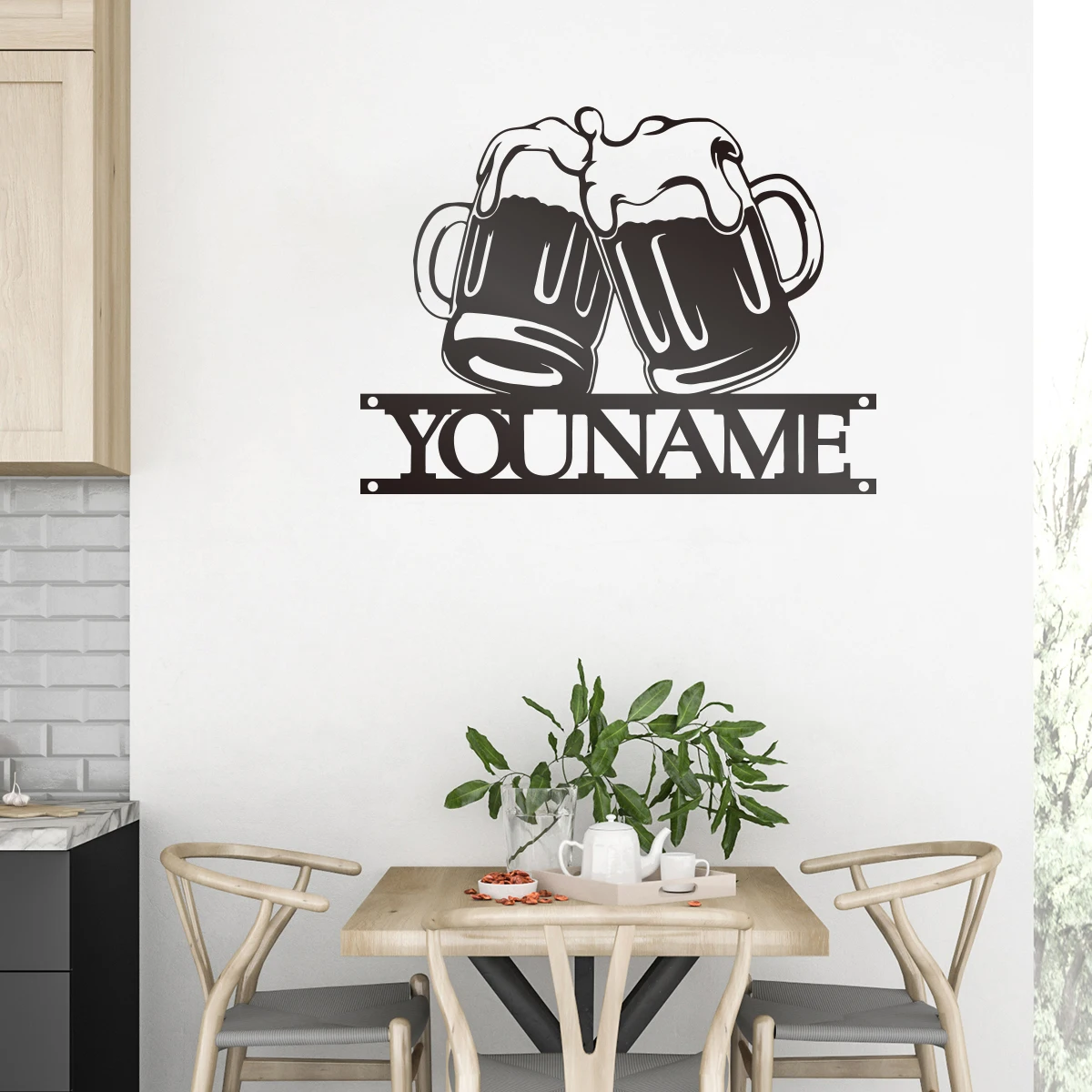 

Beer: Cheers Personalization custom name Metal Hanging Wall Art Plaque Black Letter Silhouette Cafe Kitchen Dining Room Bar Club