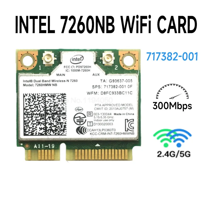 Беспроводная Двухдиапазонная Wi-Fi карта Intel 7260 NB 7260HMW 7260NB Mini PCI-E 300 Мбит/с 802.11N 2,4G/5 ГГц для ноутбуков 7260NB