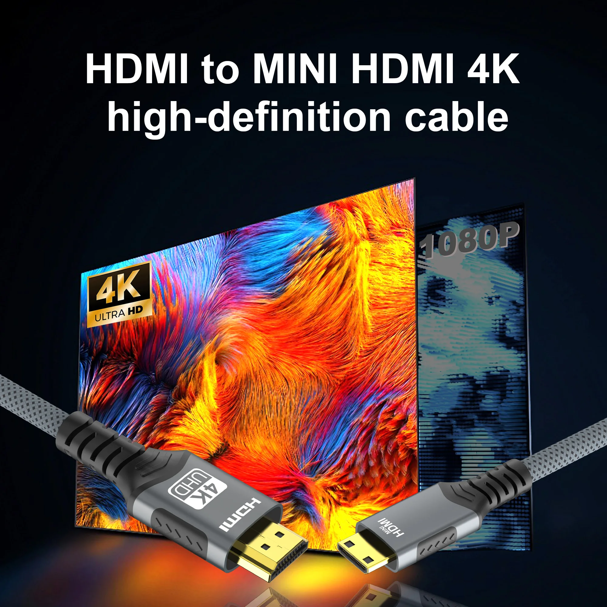 كابل HDMI صغير إلى HDMI HD 4K @ 60 هرتز 2K @ 120 ه...